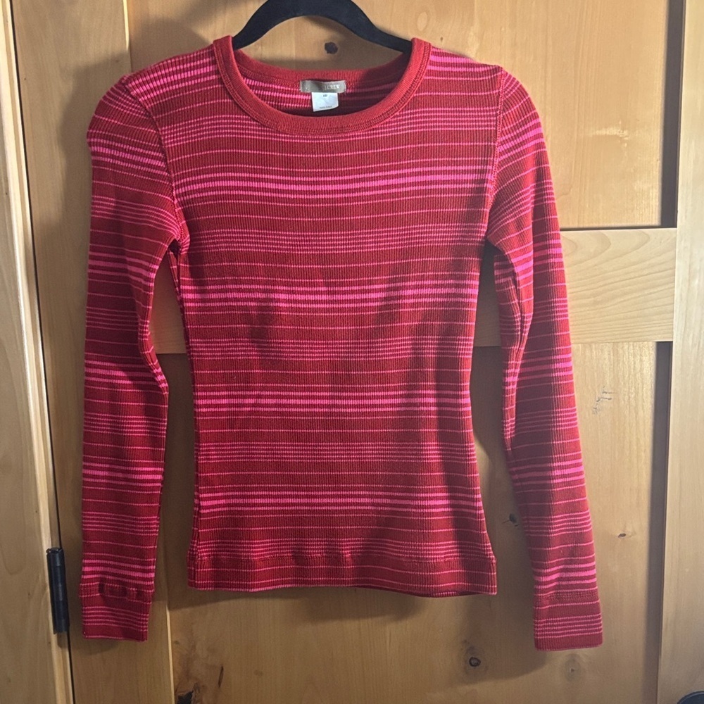 J. Crew Vibrant Red and Pink Knit Top